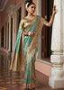 Turquoise Blue Bead Work Kanjivaram Soft Silk Saree
