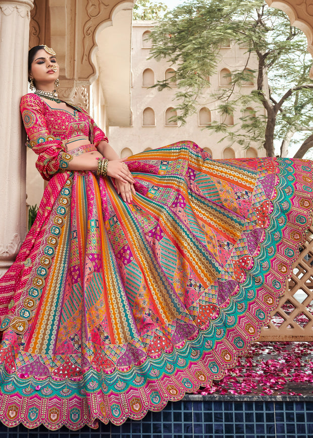 Multicolor Banarasi Silk Embroidered Lehenga