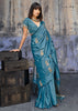 Dusky Blue Woven Banarasi Satin Silk Saree