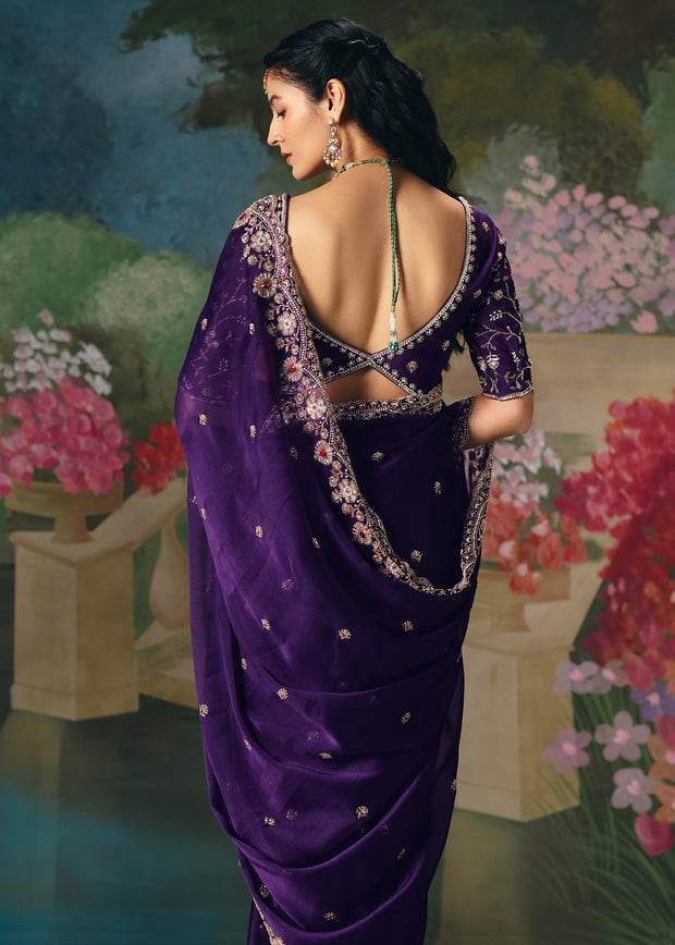 Rich Purple Embroidered Designer Saree