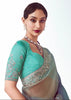 Aqua Blue Embroidered Designer Tissue Saree