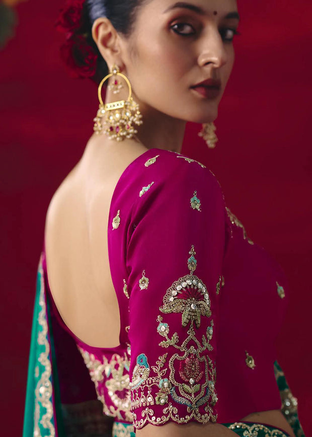 Peacock Green Designer Embroidered Saree