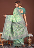 Pistachio Green Woven Cotton Linen Silk Saree