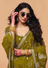 Olive Green Embroidered Designer Tissue Saree