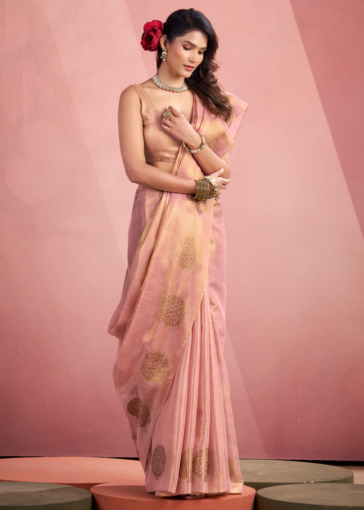 Misty Pink Woven Tissue Silk Saree