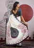 Black and White Printed Satin Silk Saree