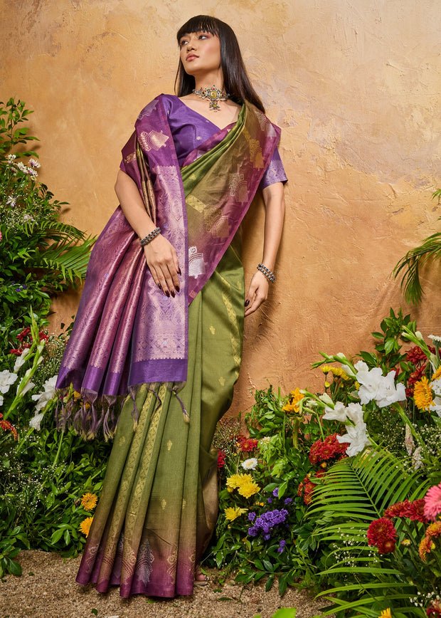 Henna Green Woven Banarasi Silk Saree