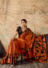Apricot Orange Printed Satin Silk Saree