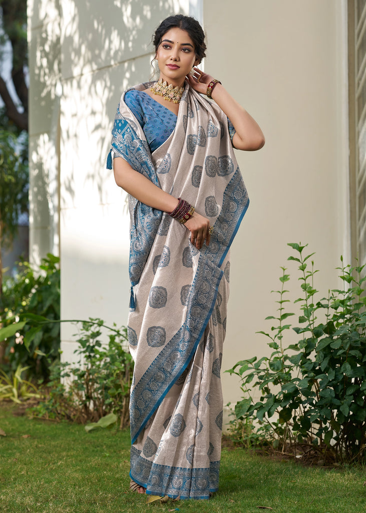 Mailbu Blue Woven Banarasi Silk Saree