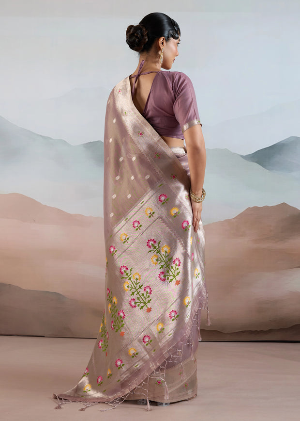Mauve Woven Banarasi Tissue Silk Saree