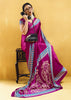 Plum Magenta Satin Silk Saree with Ajrakh Printed Pallu and Blouse