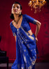 Indigo Blue Banarasi Satin Linen Silk Saree