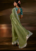 Sage Green Embroidered Designer Organza Saree