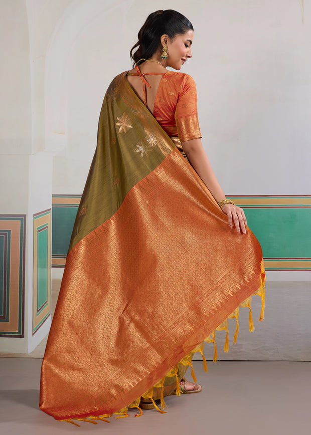 Herbal Green Woven Tussar Silk Saree