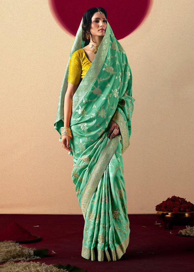 Jade Green Woven Banarasi Silk Saree