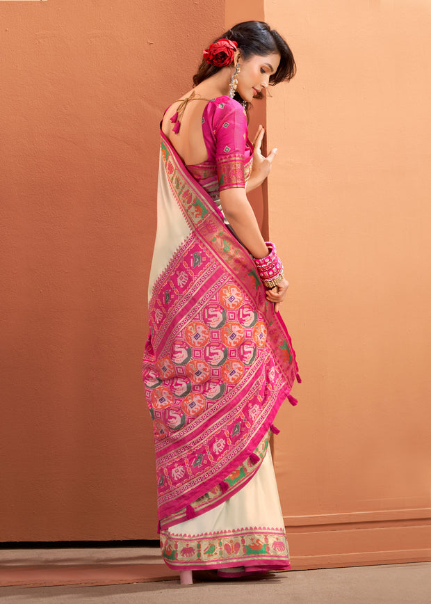 Off White Woven Banarasi Patola Silk Saree