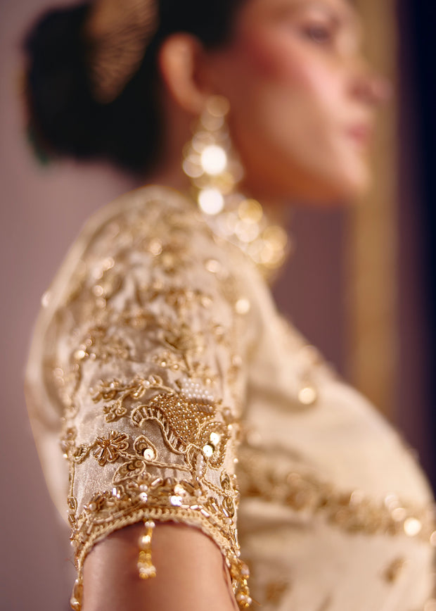 Off white Embroidered Tissue Designer Saree