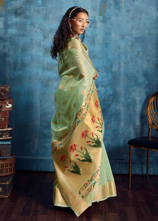 Fair Green Woven Paithani Tissue Silk Saree
