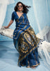 Indigo Blue Woven Munga Cotton Saree