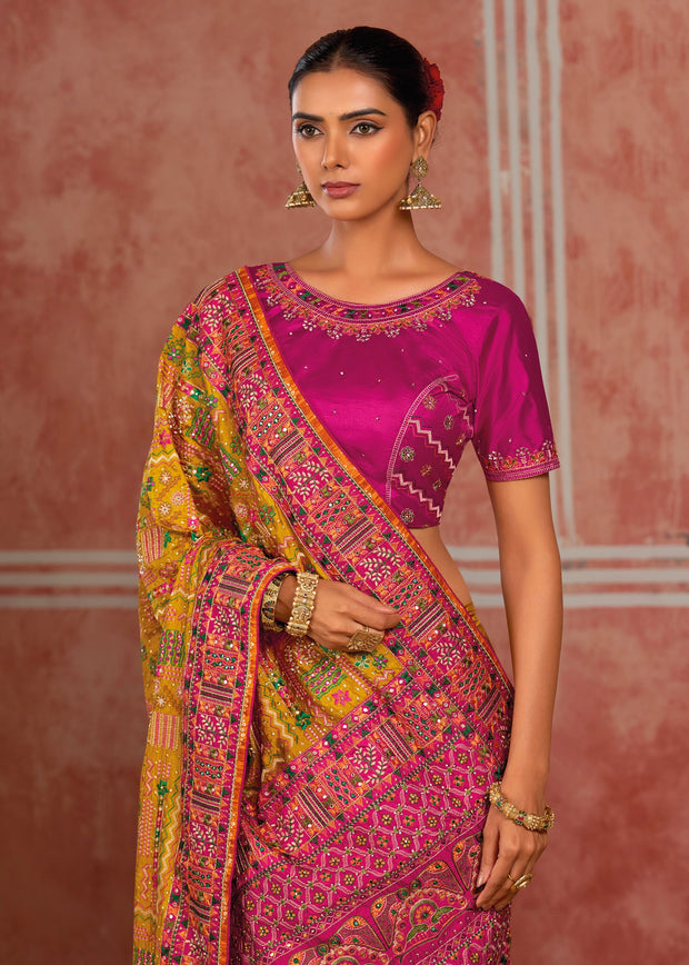 Mustard Yellow Embroidered Designer Saree