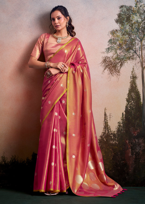Blush Pink Woven Tissue Silk Saree