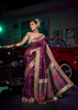 “Exclusive Offer” : Wine Purple Woven Banarasi Silk Saree With Embroidered Blouse