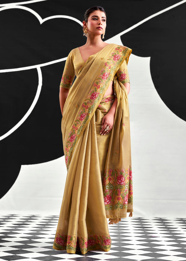 Safari Beige Woven Tissue Silk Saree