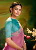 Dusky Pink Heavy Embroidered Designer Silk Saree With contrast Blouse
