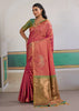 Rust Orange Woven Silk Saree With Contrast Blouse