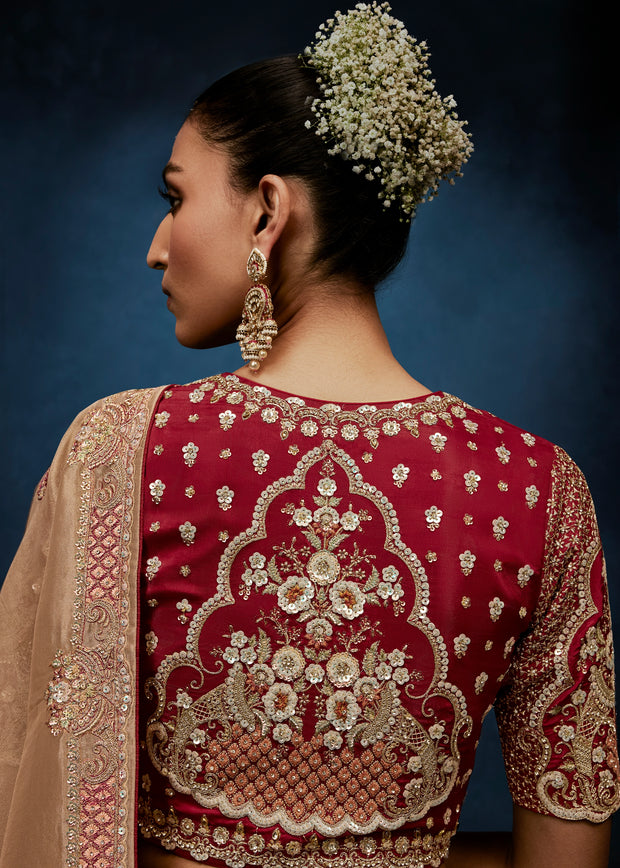 Almon Beige Embroidered Designer Tissue Saree
