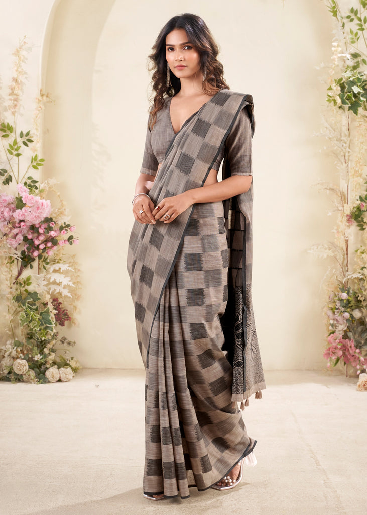 Fossil Grey Woven Linen Silk Saree