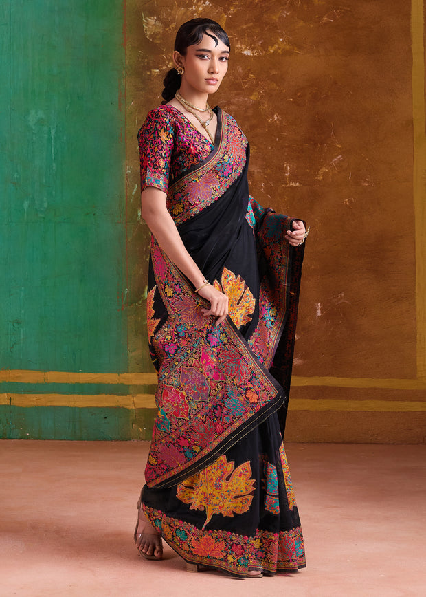 Black Woven Cotton Kashmiri Jamewar Saree