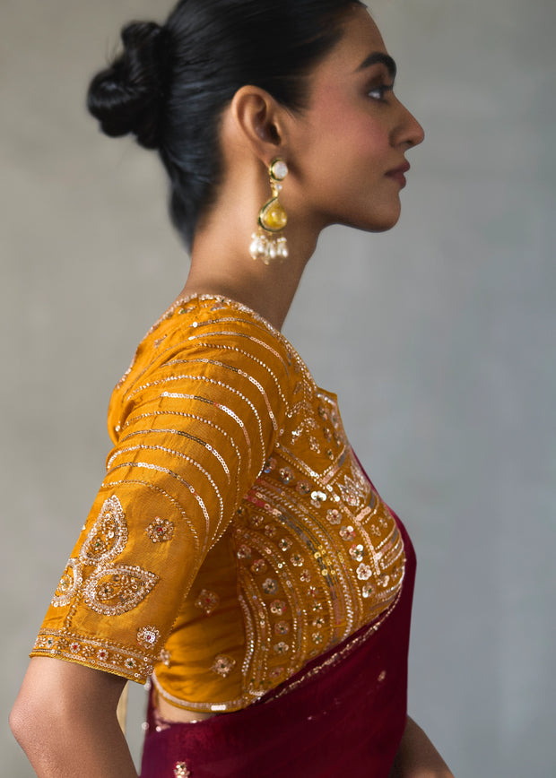 Maroon Embroidered Silk Saree With Heavy Blouse