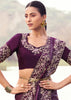 Purple Wine Woven Embroidered Satin Silk Saree