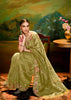 Henna Green Heavy Embroidered Designer Silk Saree With contrast Blouse