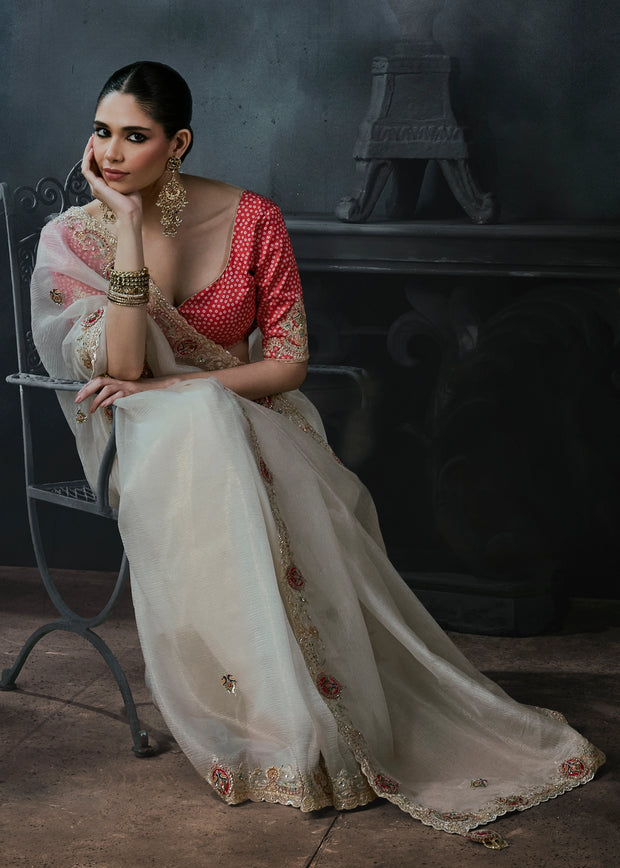 Lily White Embroidered Designer Saree