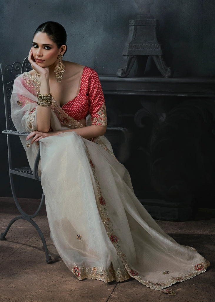Lily White Embroidered Designer Saree