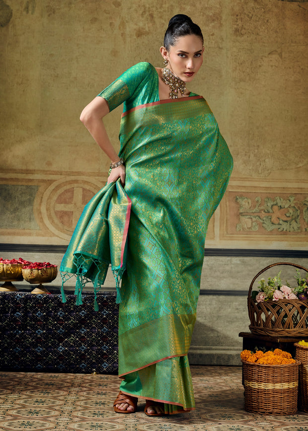 Sea Green Woven Banarasi Silk Saree