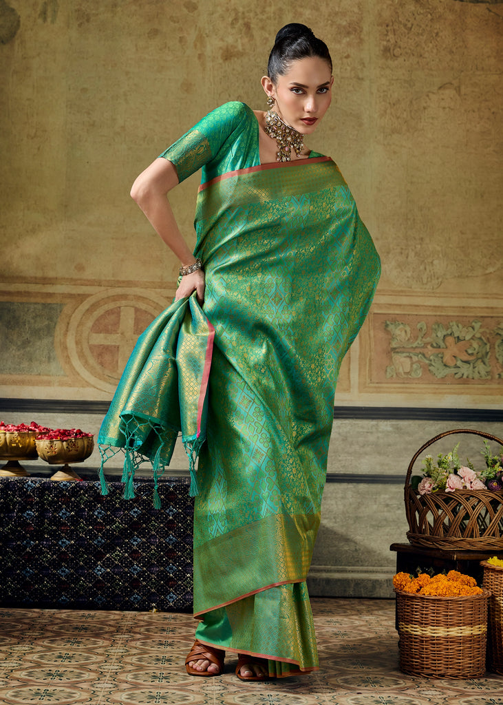 Sea Green Woven Banarasi Silk Saree