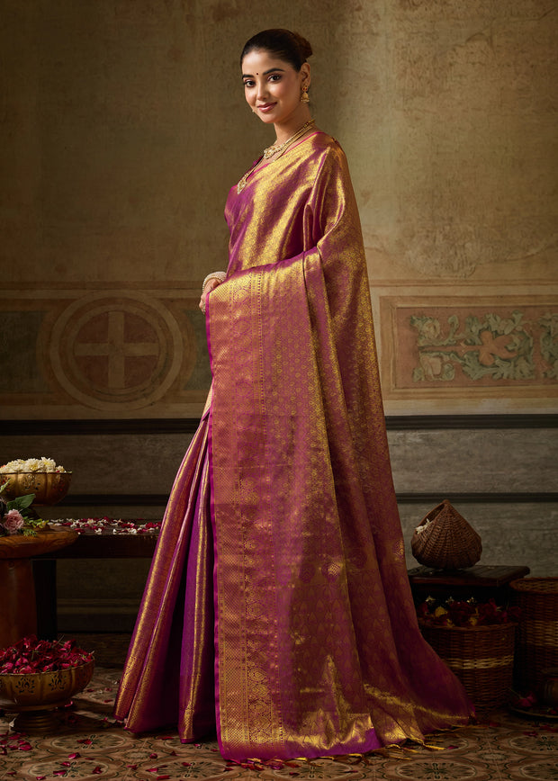 Dahlia Purple Woven Kanjivaram Silk Saree