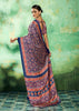Blue Printed Satin Silk Saree