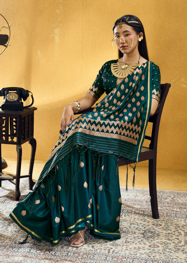 Bottle Green Woven Banarasi Satin Silk Saree