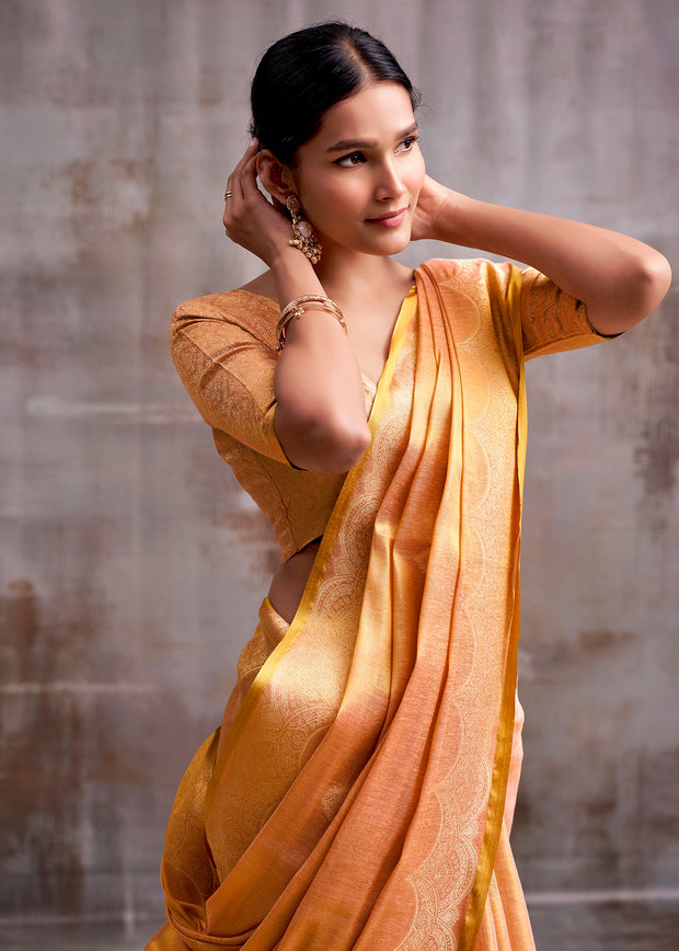 Peach Pink Woven Tissue Silk Saree
