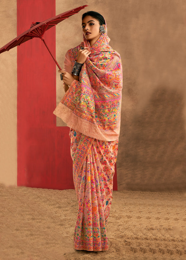 Blush Peach Woven Kashmiri Jamewar Silk Saree