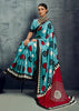 Sky Blue Printed Satin Silk Saree