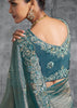 Teal Blue Embroidered Tissue Silk Saree