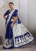 True Blue Printed Satin Silk Saree