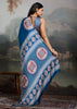 Dazzaling Blue Printed Satin Silk Saree