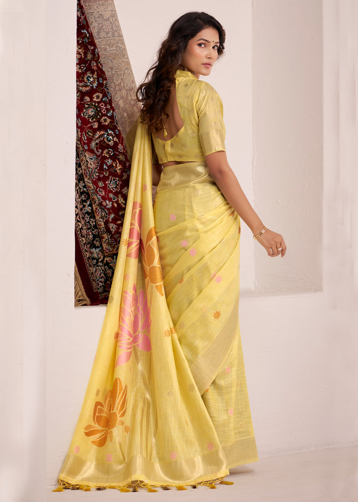 Delight Yellow Woven Linen Silk Saree
