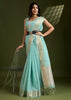 Sea Green Woven Soft Silk Saree